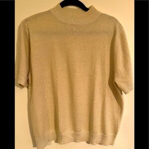 Vintage Bon Worth Metallic Gold Mockneck Short Sleeve Sweater